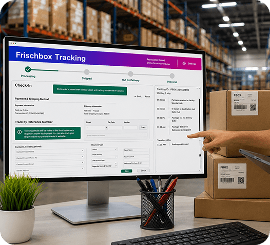 Frischbox Live Tracking Dashboard on computer screen