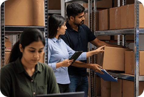 Frischbox Team Working in Warehouse Racks
