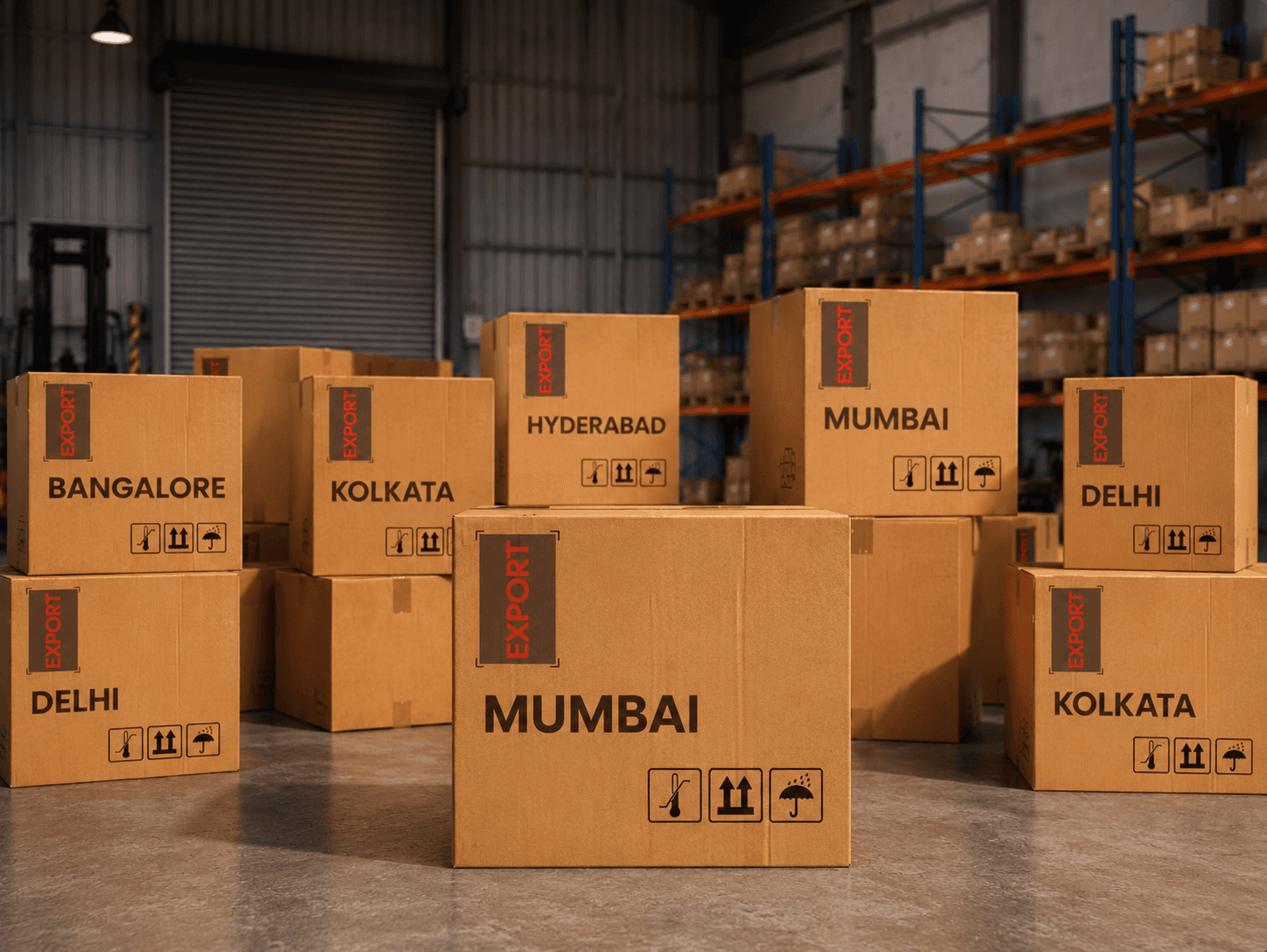 Pan-India warehouse hubs in Delhi, Mumbai, Bangalore, Kolkata, Hyderabad